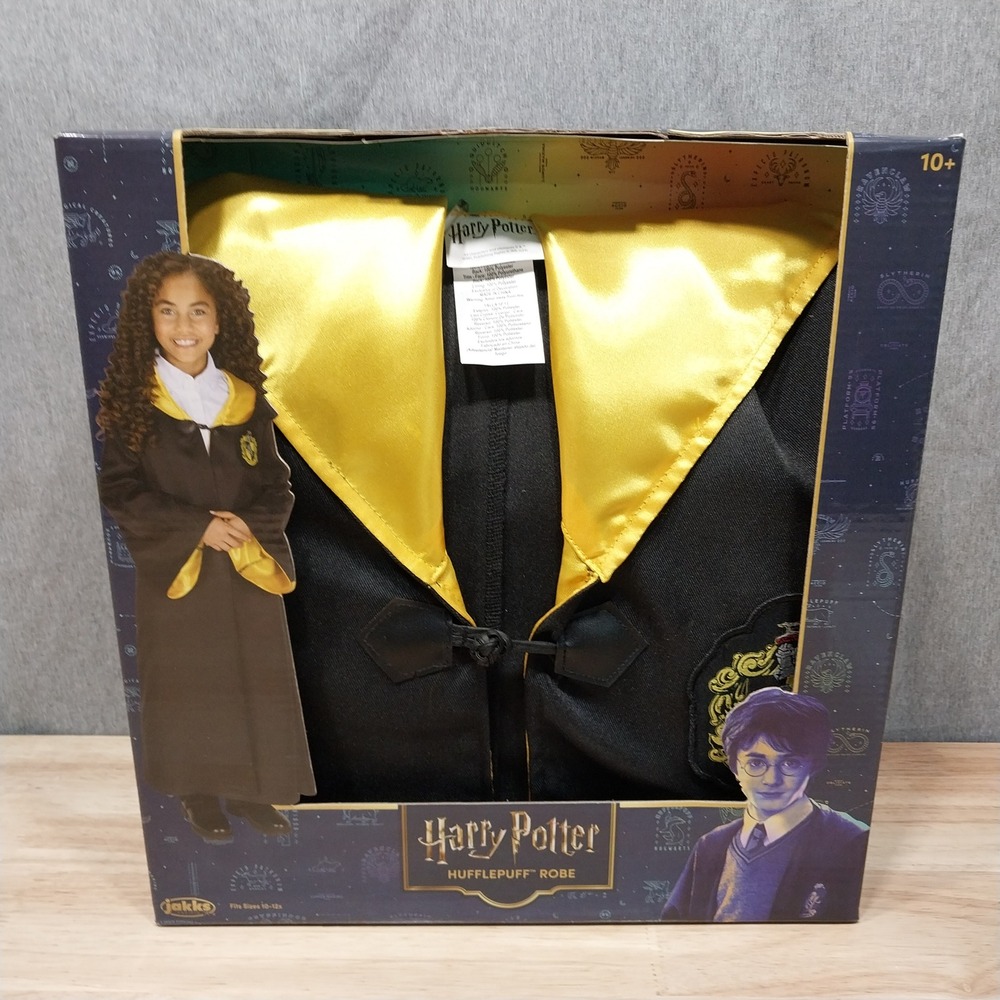 Harry Potter Hufflepuff Robe Costume Wand Pocket Kids 10-12 Black Yellow